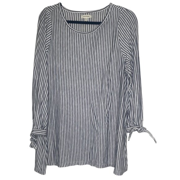 Max Studio Womens 1X Striped Long Sleeve Top With Tie cuffs lagenlook - Picture 1 of 11